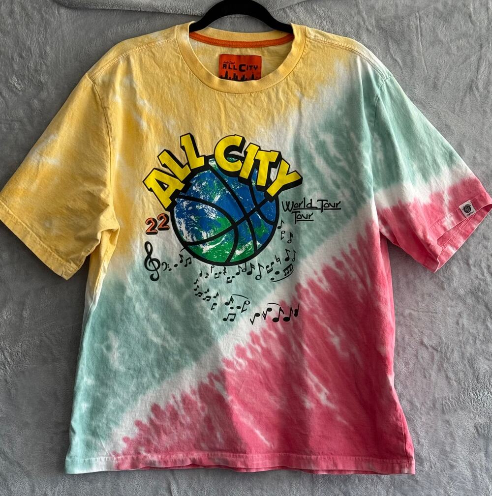 Just Don All City Tie Dye Basketball World Tour Graphic T Shirt Men's L/G Cotton